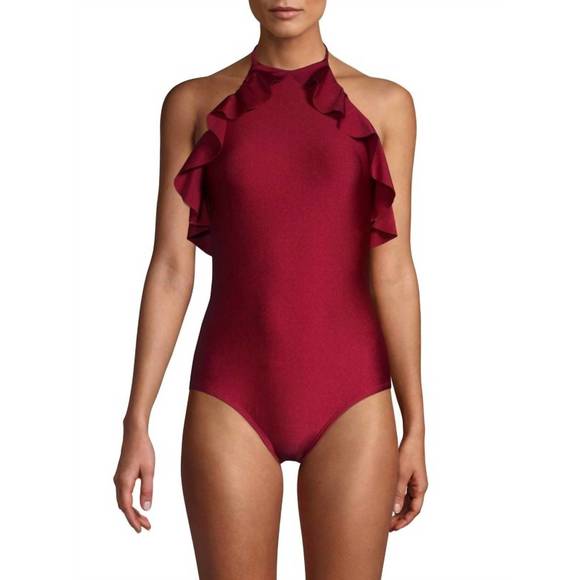 NEW SHOSHANNA ruffle halter one piece swimsuit in syrah - Picture 1 of 3